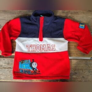 THOMAS THE TRAIN SZ 24M VGUC RED WHITE NAVY colorblock THOMAS aplique fleece